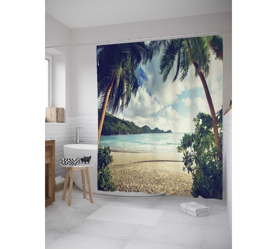 Штора (занавеска) для ванной JoyArty "В ожидании жары" из сатена, 180х200 см с крючками, sc_8977 1