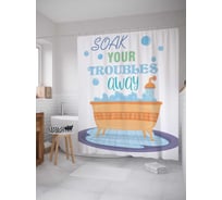 Штора (занавеска) для ванной JoyArty "Смой свои проблемы" из сатена, 180х200 см с крючками, sc_7601