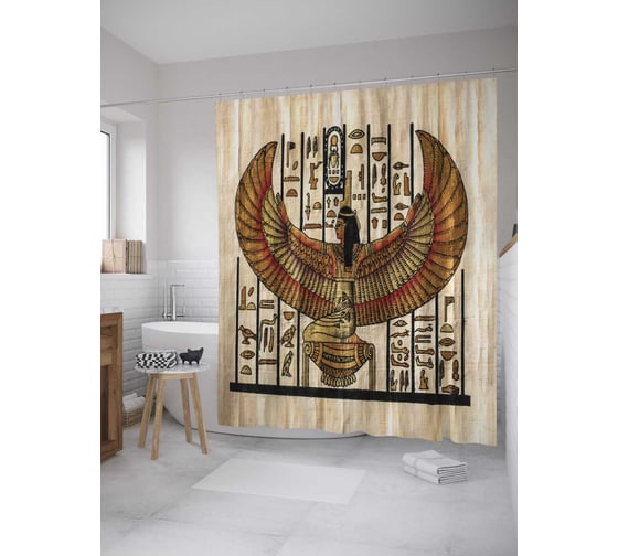 Штора (занавеска) для ванной JoyArty "Крылья египта" из сатена, 180х200 см с крючками, sc_9330 1