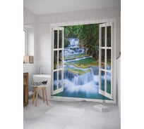 Штора (занавеска) для ванной JoyArty "Водопадное окно" из сатена, 180х200 см с крючками, sc_8000