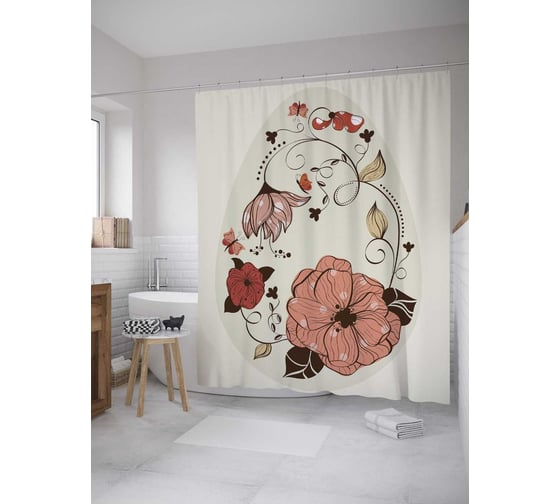 Штора (занавеска) для ванной JoyArty "Цветочное яйцо" из сатена, 180х200 см с крючками, sc_8516 1