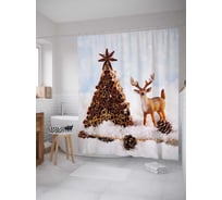 Штора (занавеска) для ванной JoyArty "Фигурная ель" из сатена, 180х200 см с крючками, sc_78056