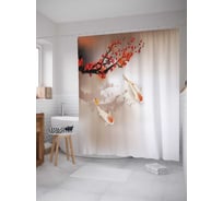 Штора (занавеска) для ванной JoyArty "Рыбы кои под сакурой" из сатена, 180х200 см с крючками, sc_38768