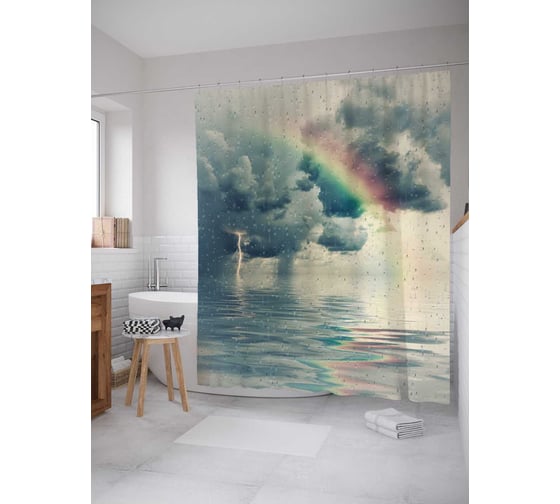 Штора (занавеска) для ванной JoyArty "Погодное безумие" из сатена, 180х200 см с крючками, sc_4537 1