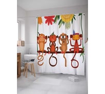 Штора (занавеска) для ванной JoyArty "Четыре обезьяны" из сатена, 180х200 см с крючками, sc_7528