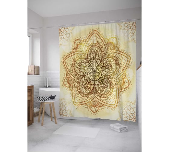 Штора (занавеска) для ванной JoyArty "Цветок тепла" из сатена, 180х200 см с крючками, sc_8769 1