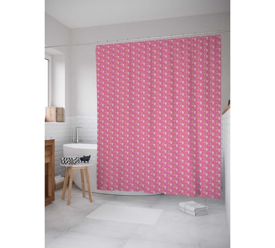 Штора (занавеска) для ванной JoyArty "Новогодние свинки" из сатена, 180х200 см с крючками, sc_78055 1