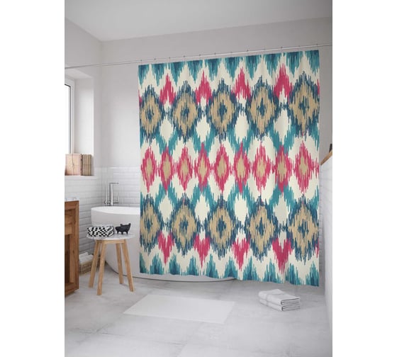 Штора (занавеска) для ванной JoyArty "Энергетический узор" из сатена, 180х200 см с крючками, sc_4311 1