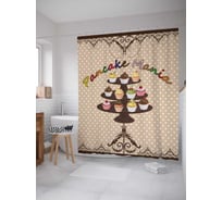 Штора (занавеска) для ванной JoyArty "Пирожная мания" из сатена, 180х200 см с крючками, sc_7485