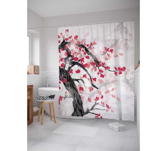 Штора (занавеска) для ванной JoyArty "Осенний клен" из сатена, 180х200 см с крючками, sc_6977 1