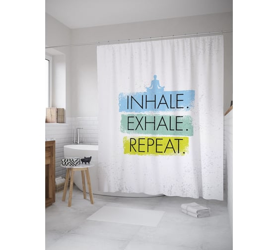 Штора (занавеска) для ванной JoyArty "Вдох, выдох, повторить" из сатена, 180х200 см с крючками, sc_62212 1