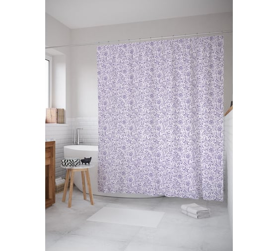 Штора (занавеска) для ванной JoyArty "Орнаментальная флористика" из сатена, 180х200 см с крючками, sc_62746 1