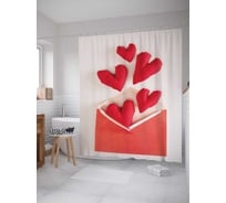 Штора (занавеска) для ванной JoyArty "Сердечки в конверте" из сатена, 180х200 см с крючками, sc_92011