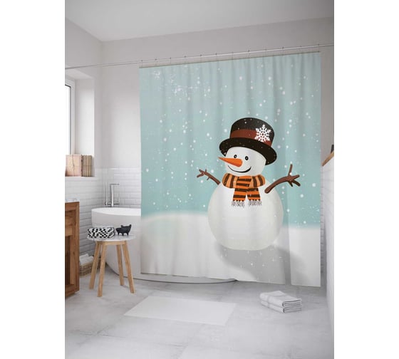 Штора (занавеска) для ванной JoyArty "Настроение снеговика" из сатена, 180х200 см с крючками, sc_4547 1