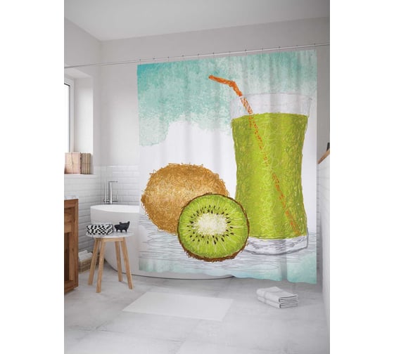 Штора (занавеска) для ванной JoyArty "Сок из киви" из сатена, 180х200 см с крючками, sc_7461 1