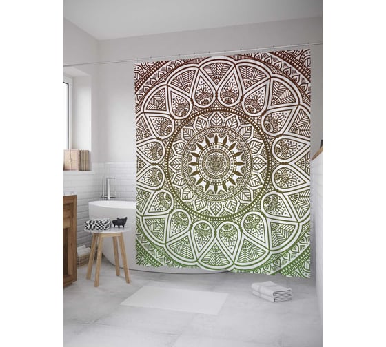 Штора (занавеска) для ванной JoyArty "Узорная мандала" из сатена, 180х200 см с крючками, sc_8152