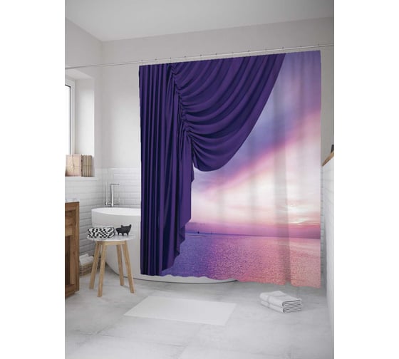 Штора (занавеска) для ванной JoyArty "Домашний океан" из сатена, 180х200 см с крючками, sc_8489 1