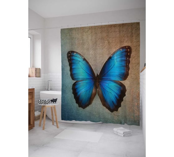 Штора (занавеска) для ванной JoyArty "Спокойствие бабочки" из сатена, 180х200 см с крючками, sc_3534 1