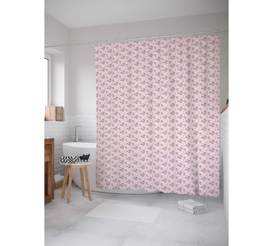 Штора (занавеска) для ванной JoyArty "Год свиньи" из сатена, 180х200 см с крючками, sc_78054 1