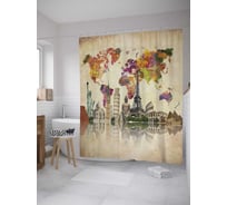 Штора (занавеска) для ванной JoyArty "Радость путешествий" из сатена, 180х200 см с крючками, sc_8537