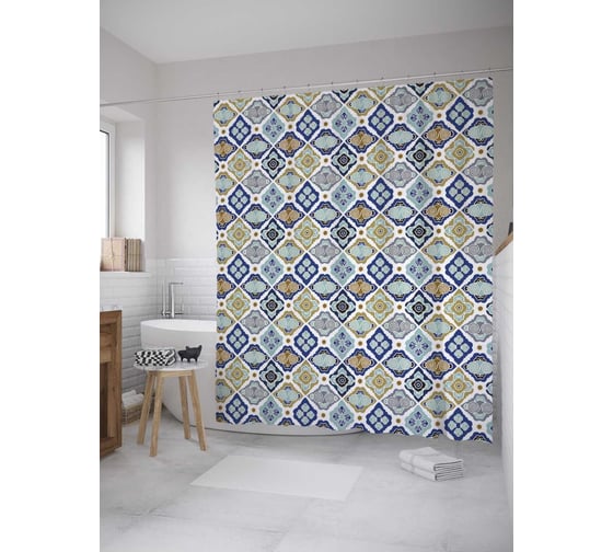Штора (занавеска) для ванной JoyArty "Плитка сновидений" из сатена, 180х200 см с крючками, sc_8052 1
