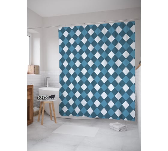 Штора (занавеска) для ванной JoyArty "Векторная клетка" из сатена, 180х200 см с крючками, sc_64289 1