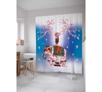 Штора (занавеска) для ванной JoyArty "Цветочный слон" из сатена, 180х200 см с крючками, sc_6245