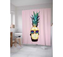 Штора (занавеска) для ванной JoyArty "Ананас в очках" из сатена, 180х200 см с крючками, sc_78564