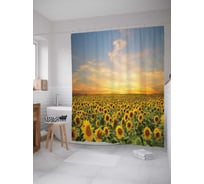 Штора (занавеска) для ванной JoyArty "Подсолнуховый край" из сатена, 180х200 см с крючками, sc_9866