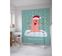 Штора (занавеска) для ванной JoyArty "Счастливая свинка" из сатена, 180х200 см с крючками, sc_78057