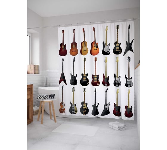 Штора (занавеска) для ванной JoyArty "Выбери свою гитару" из сатена, 180х200 см с крючками, sc_7738 1