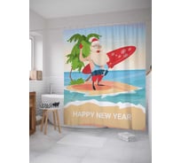 Штора (занавеска) для ванной JoyArty "Санта на море" из сатена, 180х200 см с крючками, sc_78645