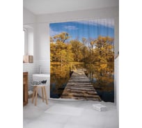 Штора (занавеска) для ванной JoyArty "Мысли зеркальной реки" из сатена, 180х200 см с крючками, sc_6525