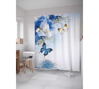 Штора (занавеска) для ванной JoyArty "Счастливые бабочки" из сатена, 180х200 см с крючками, sc_3387