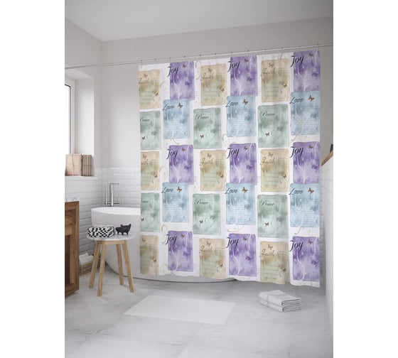 Штора (занавеска) для ванной JoyArty "Ценные тетради" из сатена, 180х200 см с крючками, sc_8057 1