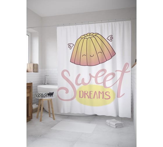 Штора (занавеска) для ванной JoyArty "Желейные мечты" из сатена, 180х200 см с крючками, sc_61167 1