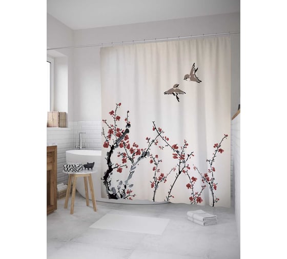 Штора (занавеска) для ванной JoyArty "Любовь природы" из сатена, 180х200 см с крючками, sc_9113 1