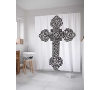 Штора (занавеска) для ванной JoyArty "Ажурный крест" из сатена, 180х200 см с крючками, sc_79763