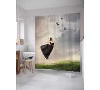 Штора (занавеска) для ванной JoyArty "Полет бабочки" из сатена, 180х200 см с крючками, sc_62713
