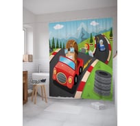 Штора (занавеска) для ванной JoyArty "Гоночная трасса" из сатена, 180х200 см с крючками, sc_63777