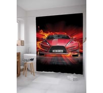 Штора (занавеска) для ванной JoyArty "Спортивная машина в огне" из сатена, 180х200 см с крючками, sc_46087