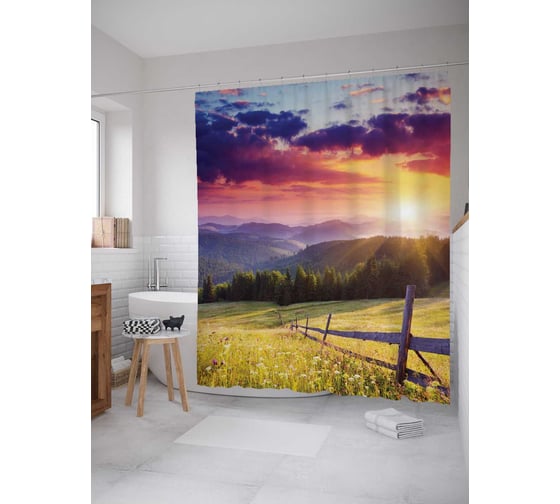 Штора (занавеска) для ванной JoyArty "По утренним холмам" из сатена, 180х200 см с крючками, sc_8236 1