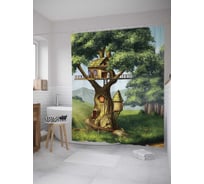 Штора (занавеска) для ванной JoyArty "Жилье на дереве" из сатена, 180х200 см с крючками, sc_8146