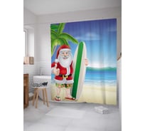 Штора (занавеска) для ванной JoyArty "Дед Мороз на море" из сатена, 180х200 см с крючками, sc_78637