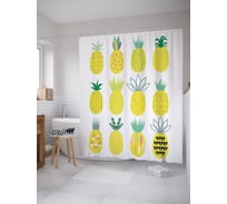 Штора (занавеска) для ванной JoyArty "Геометрия в ананасах" из сатена, 180х200 см с крючками, sc_63163