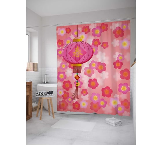 Штора (занавеска) для ванной JoyArty "Буддийский фонарь" из сатена, 180х200 см с крючками, sc_38794 1