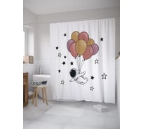 Штора (занавеска) для ванной JoyArty "Астронавт на шариках" из сатена, 180х200 см с крючками, sc_62113
