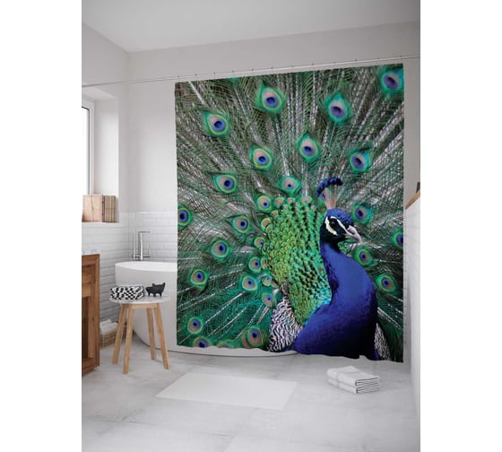 Штора (занавеска) для ванной JoyArty "Павлиньи узоры" из сатена, 180х200 см sc_378531 1