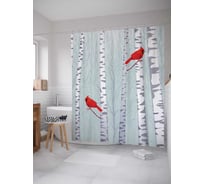 Штора (занавеска) для ванной JoyArty "Снегири на березах" из сатена, 180х200 см с крючками, sc_6834
