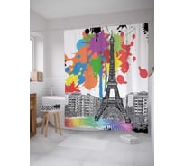 Штора (занавеска) для ванной JoyArty "Парижская креативность" из сатена, 180х200 см с крючками, sc_8395